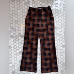 Gibson + Latimer Plaid Wide Leg Trousers Size 8 Black Rust Career Pants